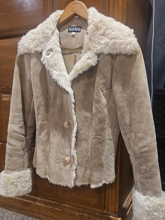 XOXO Jackets & Blazers - 2000's XOXO Taupe Jacket with Cream Genuine Leather Feux Cream Trim